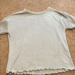 baby blue lettuce trim top